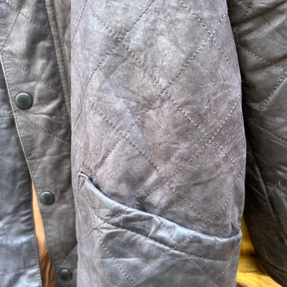 Barbour Quilted Leather Coat Jacket Brown Bushman Classic XL - Picture 5 of 13